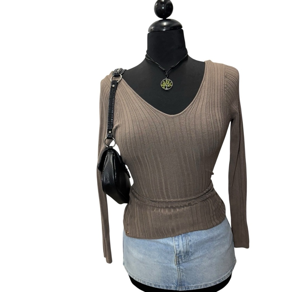 Guess Ribbed Surplice Wrap Top Sandalwood XS NWT